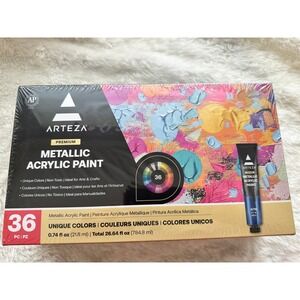 Arteza Premium Metallic Acrylic Paint Set 36 Colors 22ml Tubes NIP